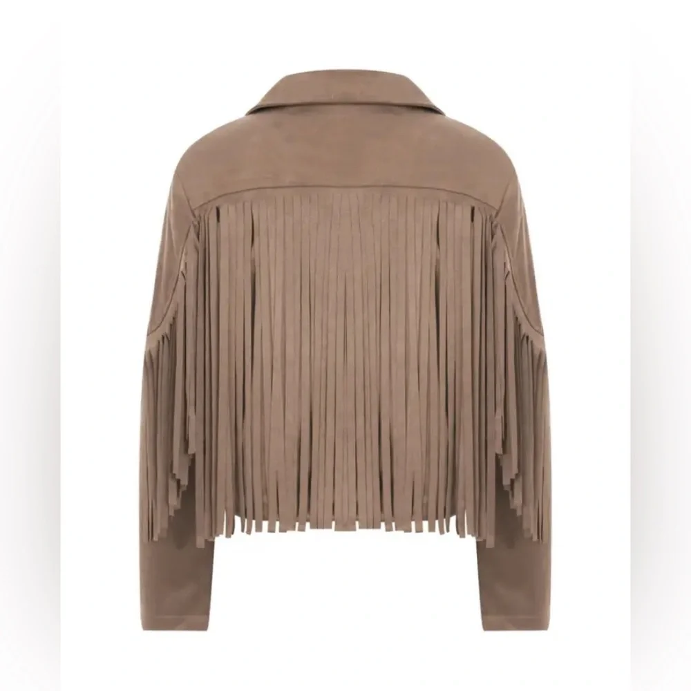 Western Tan Fringe Open Front Jacket NEW - Picture 2 of 7